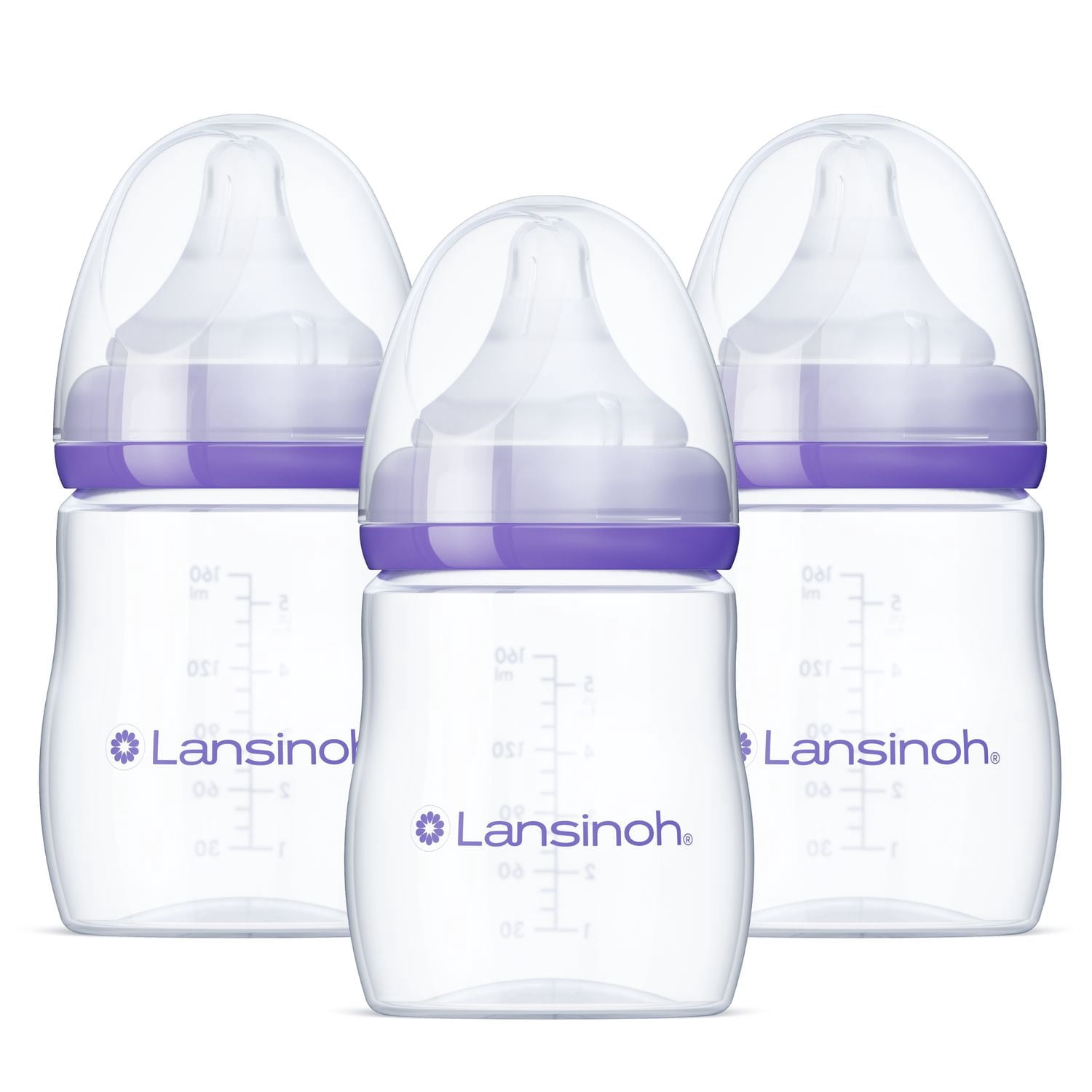 Lansinoh Anti-Colic Baby Bottles for Breastfeeding Babies, 160 ml (5 Ounces), 3 Count, Includes 3 Slow Flow Nipples