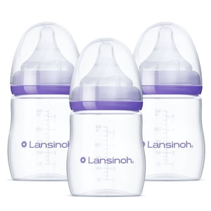 Lansinoh Anti-Colic Baby Bottles for Breastfeeding Babies, 160 ml (5 Ounces), 3 Count, Includes 3 Slow Flow Nipples