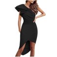 thumbnail image 1 of Birdeem Womens Solid Color Dress Fashion Single-Shoulder Flap Split Dress Dress, 1 of 7