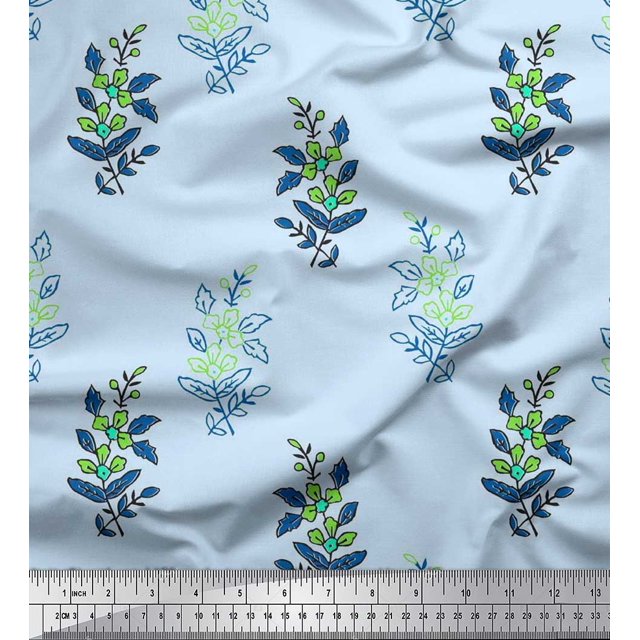 Soimoi Rayon Fabric Leaves & Floral Block Print Fabric by Yard 42 Inch Wide