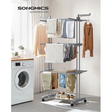 SONGMICS Clothes Drying Rack Stand 4-Tier, Laundry Drying Rack, Rolling Clothes Horses Dryer Rack, Gray