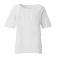 thumbnail image 4 of Olyvenn Chemises en Lin pour Femmes 2025 Basiques Grande Taille Manches 3/4 Hauts Été Décontractés Col Rond Chandail Blouse Tunique T-Shirt Blanc TG, 4 of 4