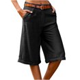 thumbnail image 1 of Yanlir Women's Summer Solid Color Zipper Button Pockets Shorts Solid Color Elastic Waist Knee Length Half Short Pants, 1 of 5