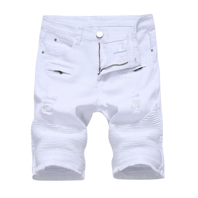 Cameland Men's Ripped Denim Trunks Stretchy Washed Jeans Trunks Cut-off Classic Fit Biker Jeans Trunks