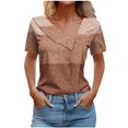 thumbnail image 1 of FAIWAD Women Summer Tops Short Sleeve Irregular V Neck Button T-Shirts Geometric Color Block Print Tees Blouses, 1 of 5