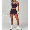 thumbnail image 3 of PISONIC Women Two Piece Workout Sets Color Block Backless Tank Top and High Waist Booty Lifting Shorts Gym Yoga Active Outfits, 3 of 6