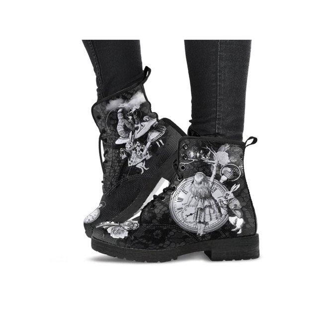 UKAP Women Leather Boot Floral Short Bootie Lace Up Ankle Boots Work Booties Waterproof White Alice 8.5