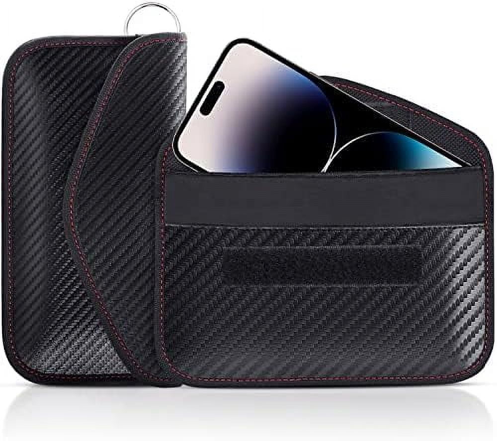 Faraday Bag for Phones and Car Keys, 2 Pack RFID Signal Blocking Bag, Carbon Fiber Material Shielding Case for Cell Phone Privacy Protection & Key Fob, Anti-Tracking Anti-Hacking Case Blocker Large