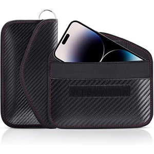 Faraday Bag for Phones and Car Keys, 2 Pack RFID Signal Blocking Bag, Carbon Fiber Material Shielding Case for Cell Phone Privacy Protection & Key Fob, Anti-Tracking Anti-Hacking Case Blocker Large