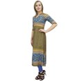 thumbnail image 1 of Bimba Tunique de Designer Vert Olive pour Femme Imprimée, Kurti Ligne A, Kurta, Robe-14, 1 of 6