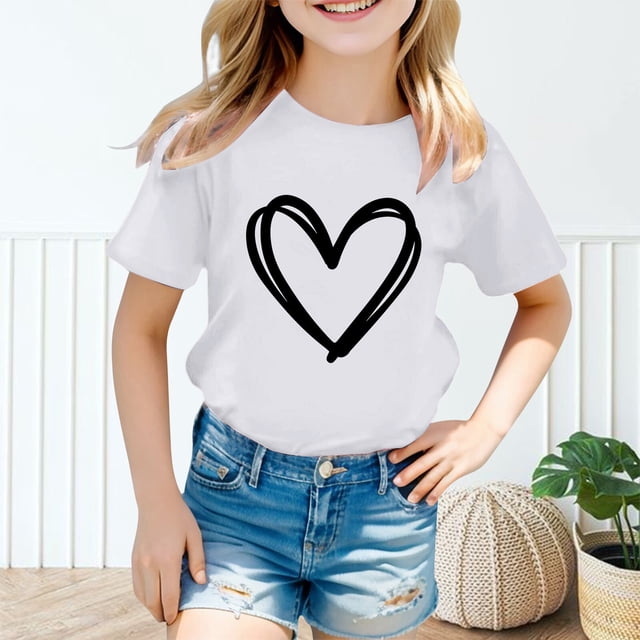 WEAIXIMIUNG T-Shirt Fille d'Anniversaire Enfants Fille Mignonne Graphique Col Rond Manches Courtes Tee Été Décontracté T-Shirt 110