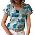 thumbnail image 1 of Liquidation d'Été! PEZHADA Femmes Tops, Sortie Tops for Femmes, Grande Taille Tops for Femmes, T-Shirt Ample à Manches Courtes Imprimé Col Rond Bleu P, 1 of 6