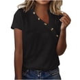 thumbnail image 1 of Jsaierl Womens Button Front Tops Solid Color Short Sleeve V Neck Shirts Basic Summer Relaxed Blouses Casual Going Out Holiday Tees, 1 of 5