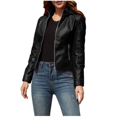 Pisexur Veste Courte en Similicuir pour Femmes Automne et Hiver Mode Blouson Moto Biker Manteau Décontracté Ajusté Blouson Bomber