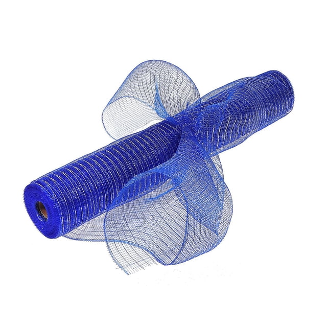 Mesh Ribbon (Bleu à Rayures Argentées) (21"X10Y) - Ensemble de 2 Affichant un Rouleau de Ruban en Maille Bleu à Rayures Argentées, Partiellement Déroulé pour Montrer Sa texture en Maille Plastique Douce, Légère et Imperméable, Convient aux Fournitures de Fête, à l'Emballage Cadeau, à la Déco Maison et aux Projets d'Artisanat.