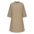 thumbnail image 2 of Robe Longue à Boutons pour Femmes, Été, Mode Décontractée, Couleur Unie, Manches Mi-Longues, Coton et Lin, 2 of 9