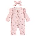 thumbnail image 1 of Xingqing 2PCS Infant Baby Girls Floral Printing Long Sleeve O-Neck Button Jumpsuit Suit, 1 of 9