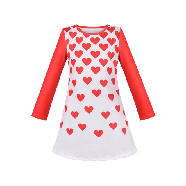 Robe T-shirt Fille Noël Cœur Rouge Amour Manches Longues 6 Ans