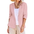 thumbnail image 1 of IMENGL Linen Casual 3/4 Stretchy Ruched Sleeve Lightweight Work Office Jacket, Pink 4XL, Size M-5XL, 1 of 9