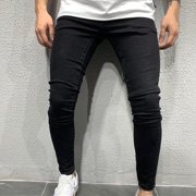 EGNMCR Men's Lightweight Pants, Cargo Pants Men, Linen Pants Men, Mens Casual Loose Fit Elastic Waist Pants Men's Casual Straight Ripped Hole Trousers Jeans Pants Full Length Pants MenPolyeste Pants