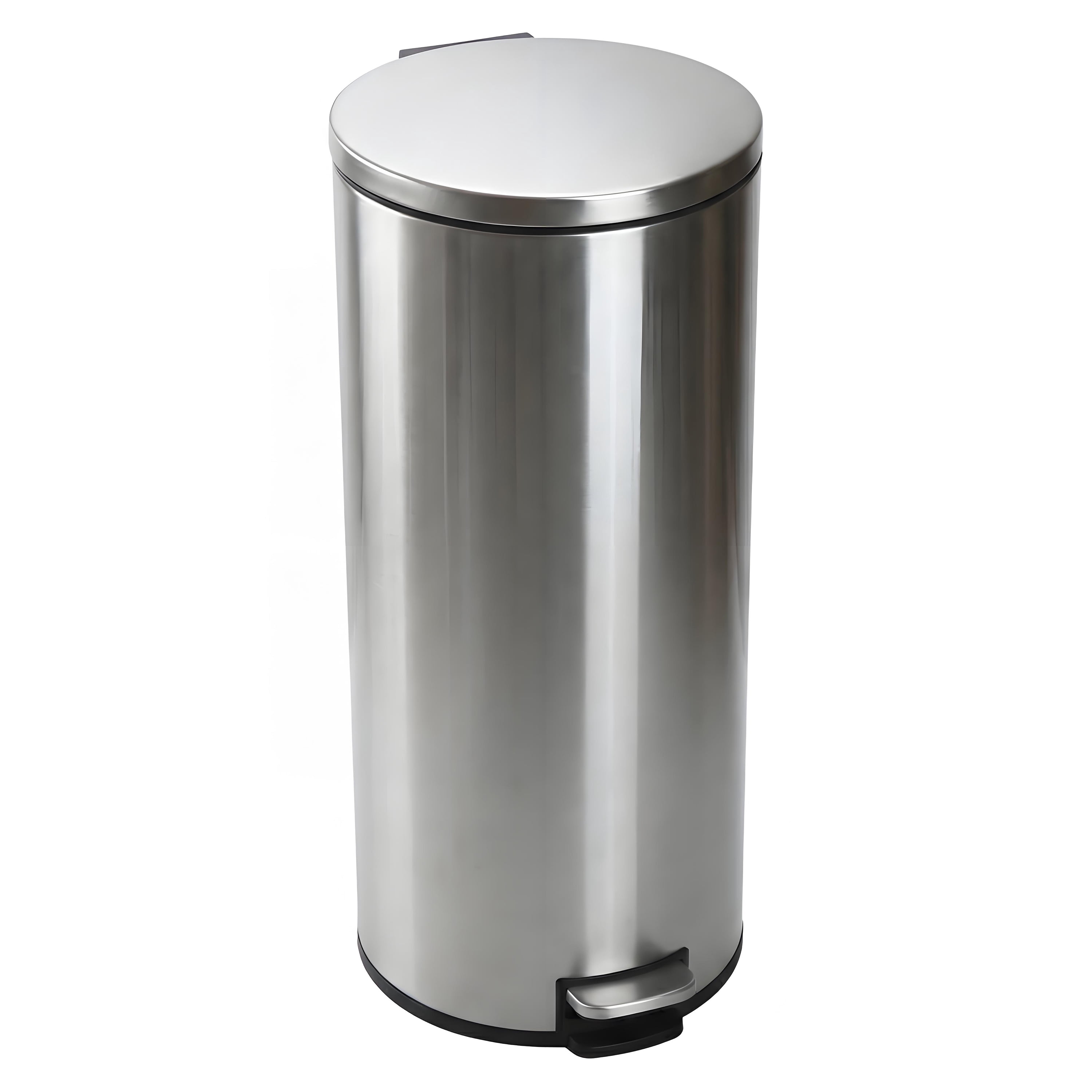 Poubelle de cuisine Better Homes & Gardens, 30 litres, en acier inoxydable, ronde, à pédale, avec couvercle à fermeture douce, argentée