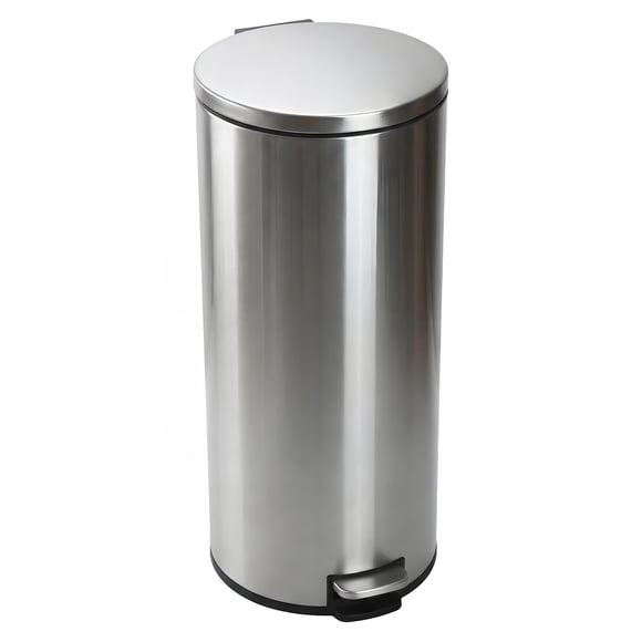 Better Homes & Gardens Kitchen Trash Can, 30 Litre Stainless Steel Round Step Garbage Bin with Soft Close Lid, Silver