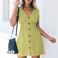 thumbnail image 1 of Fshaion Robe d'Été pour Femmes 2024 Grande Taille Vacances Col en V Boutons Taille Hauts Robe Liquidation à Moins de 10!, 1 of 5
