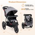 thumbnail image 3 of Poussette de Jogging Babyjoy Pliable avec Auvent Ajustable, Plateau Détachable, Porte-Gobelets, Gris, 3 of 10