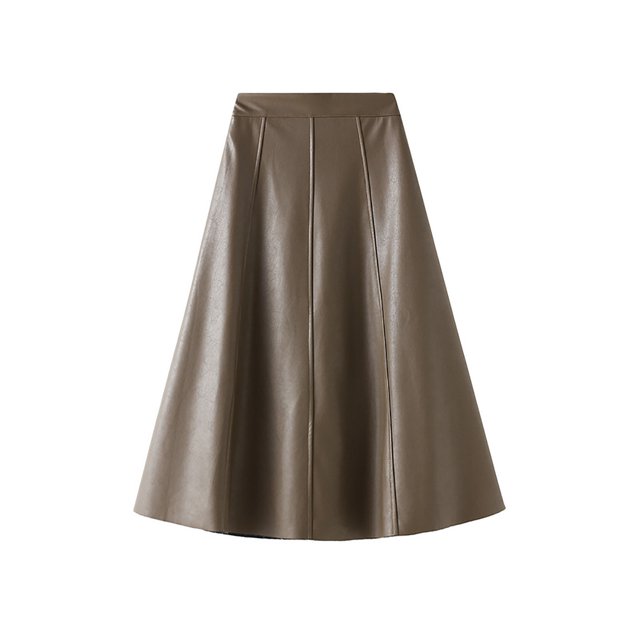 Besolor Jupe Midi Évasée Classique Taille Haute Longueur Genou pour Femme, Cuir, Extensible