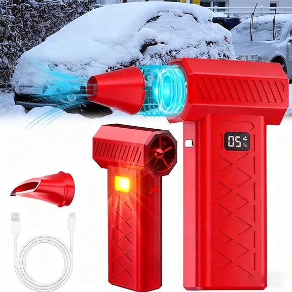 Souffleuse à Neige Sans Fil, Déneigeuse Portative à Main avec Technologie de Turbine, Dépoussiéreur d'Air Portable avec Moteur Sans Balais, Vitesses Réglables avec Batterie 6000mAh pour Dégivrage du Pare-Brise de Voiture, Déneigement, Usage Domestique