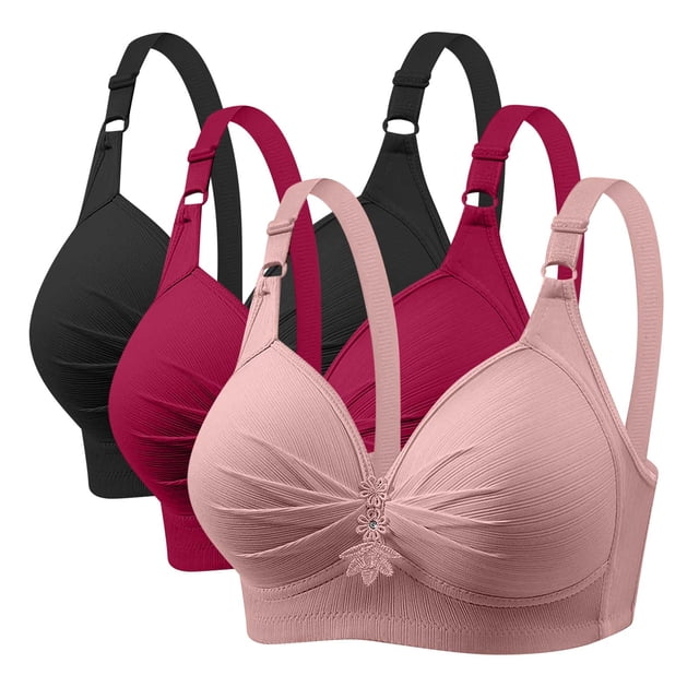 Timegard 3pc Plus Size Bras for Women Wireless Adjustable Strap Full Support Breathable Everyday Bra