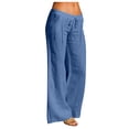 thumbnail image 3 of Yuyuzo Womens Cotton Linen Pants Causal Summer Elastic Waist Wide Leg Beach Vacation Palazzo Trousers, 3 of 7