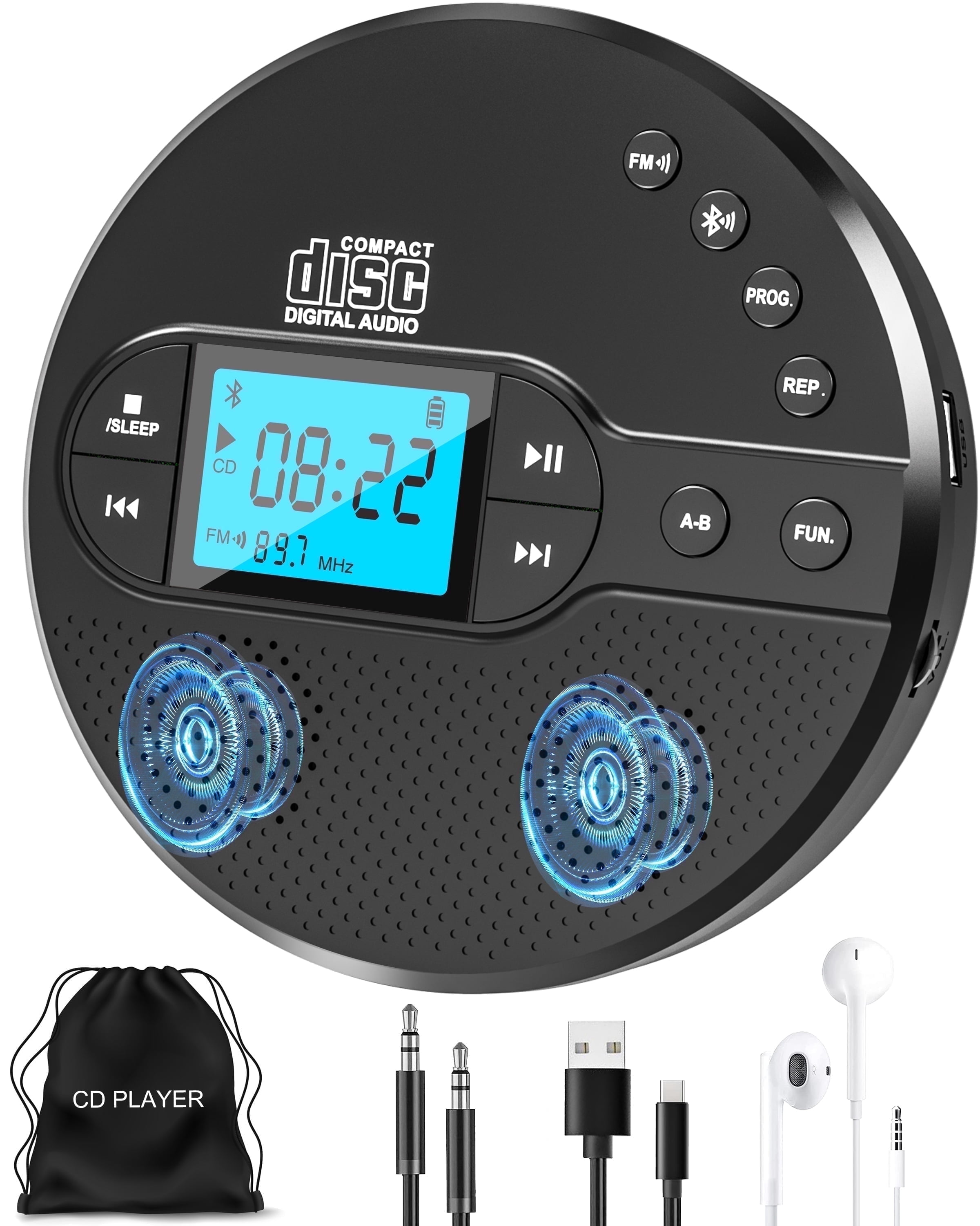 NEW 2026 CD Player Portable with Bluetooth, Greadio 2000mAh Rechargeable Discman CD Player for Car
