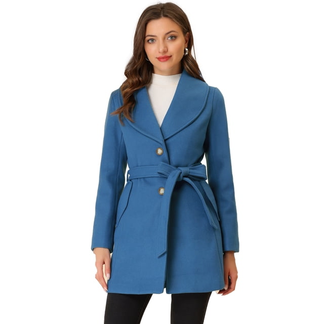 INSPIRE CHIC Manteau Trench Long pour Femme, Mignon, Col Rabattu, Simple Boutonnage, Ceinturé, S Bleu Foncé Gris