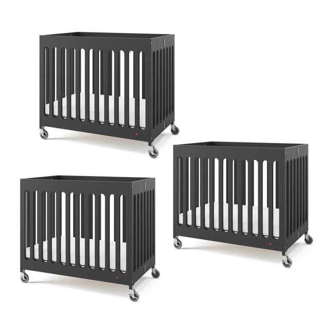 Foundations Boutique Compact Folding Crib 3 Pack for Hotels, Ebony