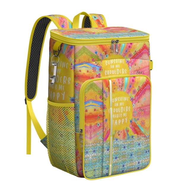 Artistic Natural Insulated Backpack Cooler - 20L Soft Cooler Bag, Floral Style for Camping