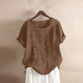 thumbnail image 2 of Dealovy Hauts en Coton et Lin pour Femmes, Col Rond, Manches Courtes, T-Shirts Brodés à Motif Floral, T-Shirts Grande Taille, 2 of 3