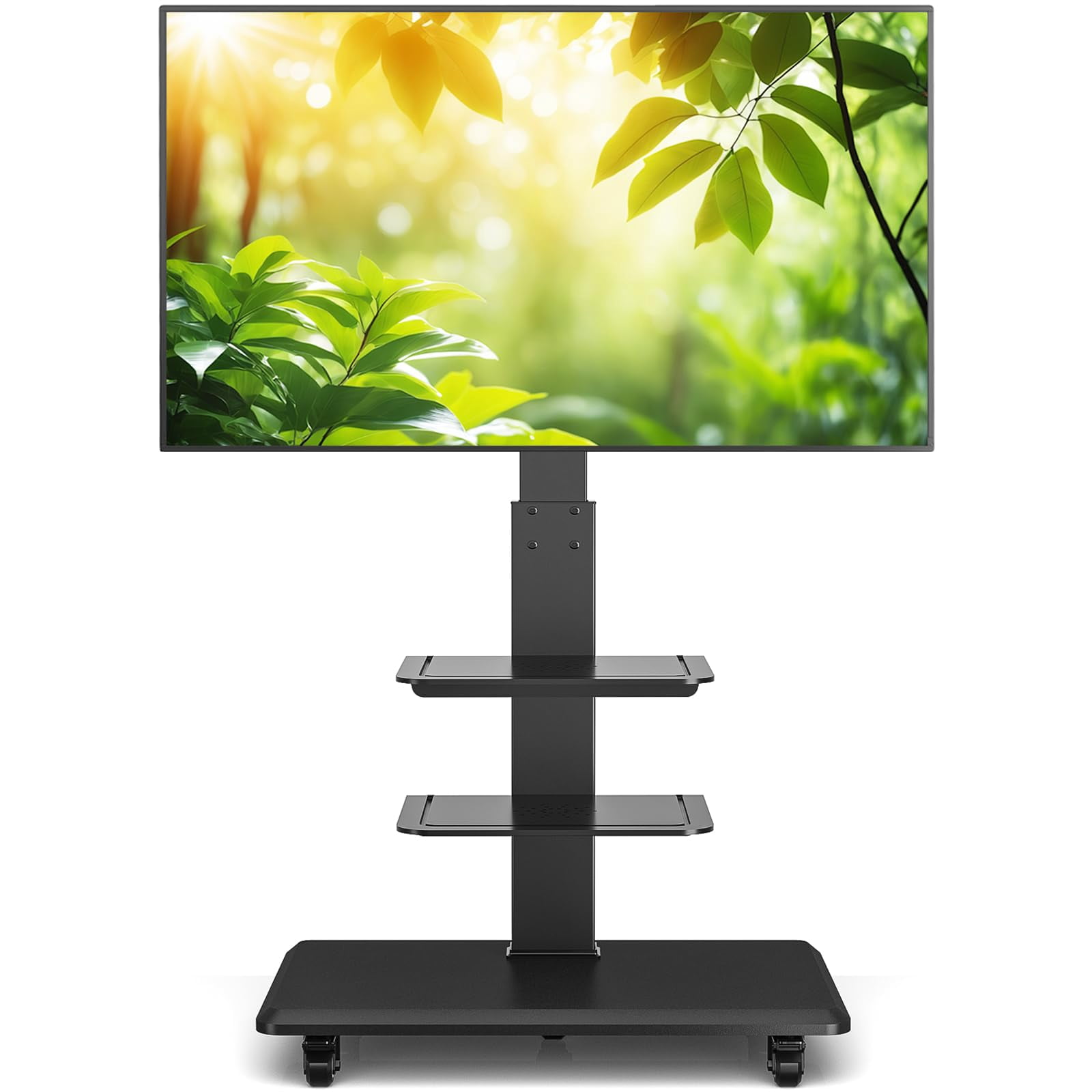 Rfiver Mobile TV Cart Rolling TV Stand for 40-75 Inch Flat/Curved TVs, Tall Floor TV Stand with Swivel Mount Holds up to 110 lbs, Portable TV Stand on Wheels with Height Adjustable for Home and Office