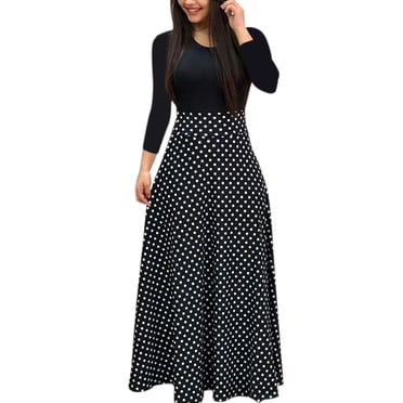 Robe de Plage à Manches Longues pour Femme à Col Rond à Imprimé Floral, Robe Longue Maxi de Soirée pour Dame