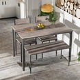 thumbnail image 4 of Patiojoy 4PCS Dining Table Set Kitchen Table with Bench and Chairs Industrial Gathering Bench Dining Set Grey, 4 of 7