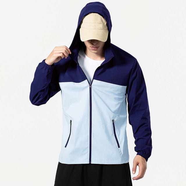 LOVZFMLL Jackets for Men's Solid Color Outdoor Climb Sport Run Pocket Zipper Long Sleeved Hooded