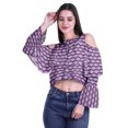 thumbnail image 2 of Moomaya Button Front Cold Shoulder Top Printed  Casual Loose Blouse Short Top, 2 of 4