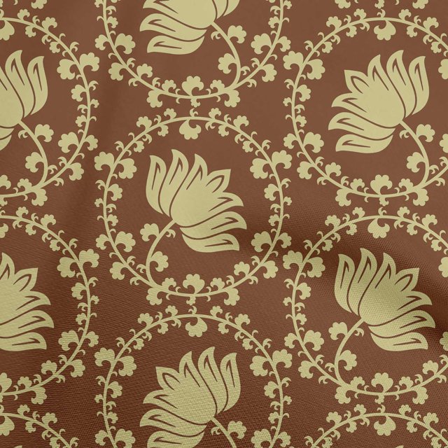 oneOone Polyester Spandex Brown2 Fabric Asian Block Sewing Material Print Fabric By The Yard 56 Inch Wide