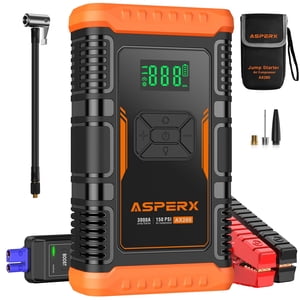 ASPERX Démarreur de saut de voiture avec Air Compresseur 3000A,Démarreur de saut portable pour 12V Voitures (jusqu'à 10L Gaz/8,0L Diesel) avec 150PSI Gonfleur de pneus numérique, Booster de chargeuse de poids lourds Battery Jumper