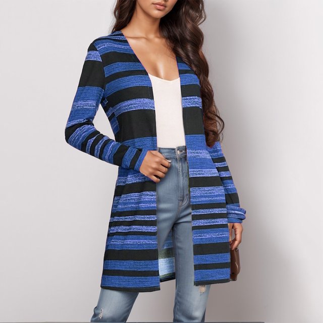 AherBiu Longs Cardigans pour Femmes à Rayures Grande Taille Manches Longues Automne Vestes Légères Décontractées Tendance Extérieur Ouvert Hauts