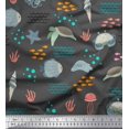 thumbnail image 1 of Soimoi Gray polyester Crepe Fabric Crab & Tortoise Ocean Fabric Prints By Yard 42 Inch Wide, 1 of 3