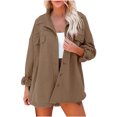thumbnail image 1 of IROINID Manteau Blouson Mi-Long pour Femme, Col à Revers, Couleur Unie, Manches Longues, Coupe Ample, Veste à Revers pour Dames, Manteau avec Poches, Vêtement d'Extérieur, Brun, 1 of 7