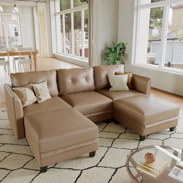 LLappuil Modular Sectional Sofa, 5 Seat Modular Sectional Sofa with Storage, Faux Leather Waterproof Sofa for Living Room