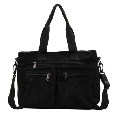 Harpily Trousse Aiguille et Fil Sac Fourre-Tout en Velours Côtelé Uni Grande Capacité Sac Bandoulière Vintage Décontracté Sac d'Épaule Sac Messager Sac à Main pour Femme Taille Unique Noir