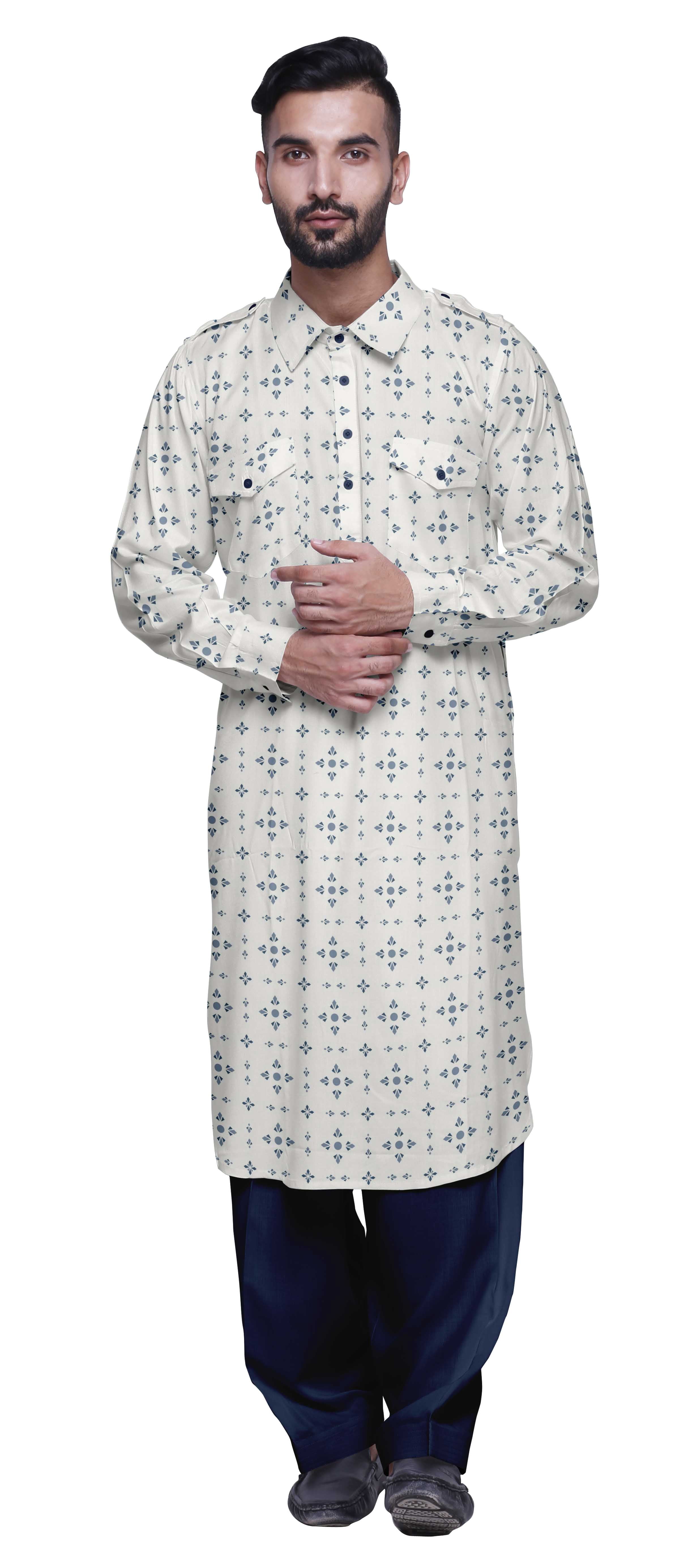Atasi Kurta-Pyjama Punjabi pour Hommes, Ensemble Kurta-Pyjama Décontracté Imprimé pour Hommes